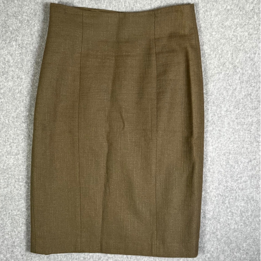 Banana Republic Wmns 8 Pencil Skirt Green Brown Textured Cotton Lined High Waist